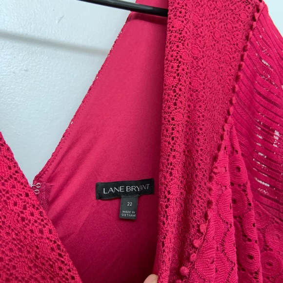 Lane Bryants Red Magenta Eyelet Wrap Dress 22 - Picture 3 of 8